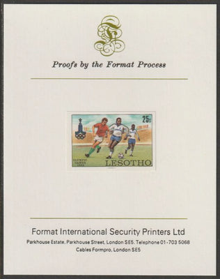 Lesotho 1980 Moscow Olympic Games 25s Football imperf proof mounted on Format International proof card (as SG 394)