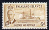 Falkland Islands 1952 KG6 John Biscoe (ship) 6d very lightly mounted mint, SG 178