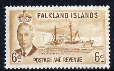 Falkland Islands 1952 KG6 John Biscoe (ship) 6d very lightly mounted mint, SG 178