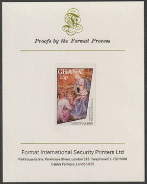 Ghana 1980 Christmas 25p imperf proof mounted on Format International proof card ex SG MS 933