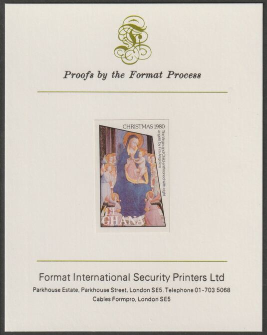 Ghana 1980 Christmas 1C imperf proof mounted on Format International proof card ex SG MS 933