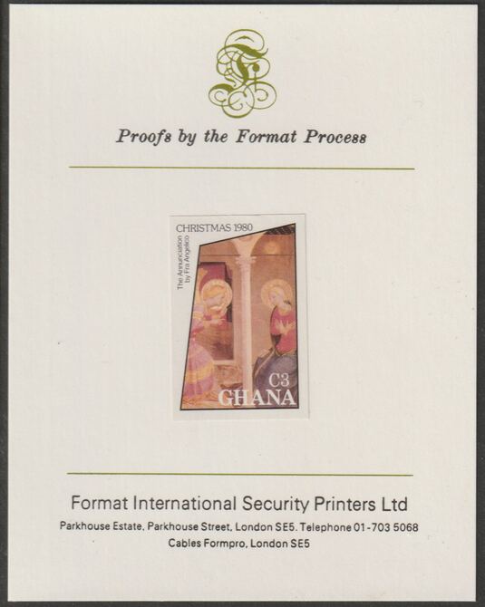 Ghana 1980 Christmas 3C imperf proof mounted on Format International proof card ex SG MS 933