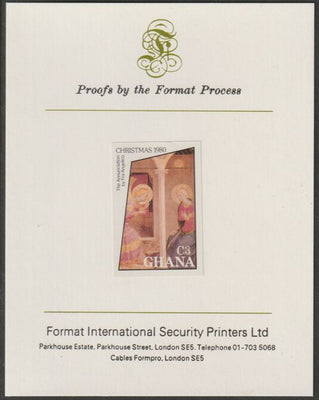 Ghana 1980 Christmas 3C imperf proof mounted on Format International proof card ex SG MS 933