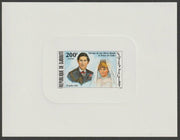 Djibouti 1981 Royal Wedding of Charles & Diana 200f imperf die proof in issued colours on sunken card, as SG 817