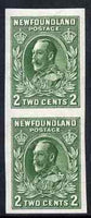 Newfoundland 1932-38 KG5 2c green imperf vertical pair mounted mint, SG 223a