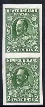 Newfoundland 1932-38 KG5 2c green imperf vertical pair mounted mint, SG 223a