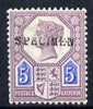 Great Britain 1887 QV Jubilee 5d opt'd SPECIMEN type 9 fine with gum