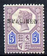 Great Britain 1887 QV Jubilee 5d opt'd SPECIMEN type 9 fine with gum