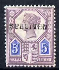 Great Britain 1887 QV Jubilee 5d opt'd SPECIMEN type 9 fine with gum
