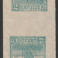 China 1913 Junk 2c pale blue-green imperf tete-beche pair  without gum and believed to be aproof