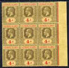Leeward Islands 1912-22 KG5 4d MCA marginal block of 9 light toning but unmounted mint, SG 52