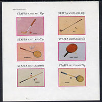Staffa 1982 Sports Accessories (Hockey, Golf, Table-Tennis, Squash etc) imperf set of 6 values (15p to 75p) unmounted mint