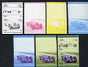 Nevis 1985 Delahaye Type 35 Cabriolet 1c (Leaders of the World) set of 7 imperf progressive colour proofs in se-tenant pairs comprising the 4 basic colours plus 2, 3 and all 4-colour composites unmounted mint