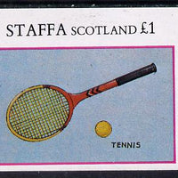 Staffa 1982 Sports Accessories (Tennis Racket) imperf souvenir sheet (£1 value) unmounted mint
