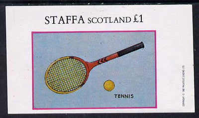 Staffa 1982 Sports Accessories (Tennis Racket) imperf souvenir sheet (£1 value) unmounted mint