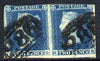 Great Britain 1841 QV 2d blue horiz pair 'HG - HH' 3 large margins, touched or cut at top, with numeral cancels
