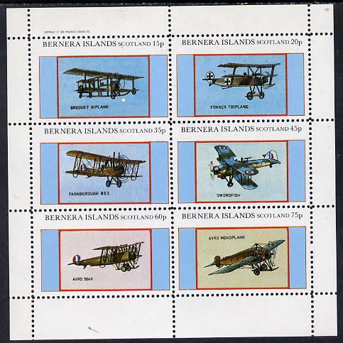 Bernera 1982 Aircraft #12 (Breguet, Swordfish, Avro etc) perf set of 6 values (15p to 75p) unmounted mint