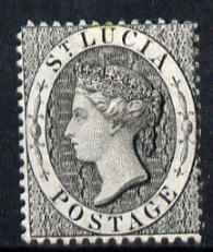 St Lucia 1864-76 QV (1d) black Crown CC P14 mounted mint SG15