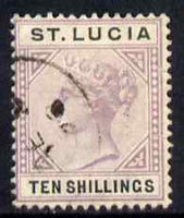 St Lucia 1891-98 QV Key plate 10s,Crown CA fine cds used SG52