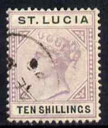 St Lucia 1891-98 QV Key plate 10s,Crown CA fine cds used SG52