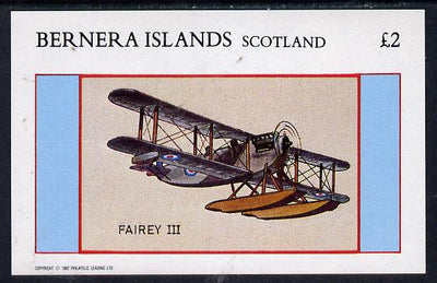 Bernera 1982 Aircraft #12 (Fairey III) imperf deluxe sheet (£2 value) unmounted mint