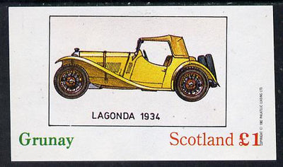 Grunay 1982 Early Cars (Lagonda 1934) imperf souvenir sheet (£1 value) unmounted mint
