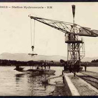 Postcard - Antibes sepia card used to,London showing Flying Boat with Crane (Station Hydronavale)