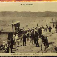 Postcard - La Cot-D'Azur unused sepia card showing seaplane on beach (Juan les Pins, la Plage)