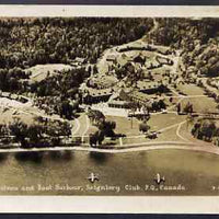 Postcard - unused sepia card showing moored flying boats (Log Chateau and boat harbour, Seigniory Club PQ, Canada)