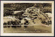 Postcard - unused sepia card showing moored flying boats (Log Chateau and boat harbour, Seigniory Club PQ, Canada)
