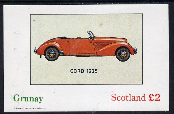 Grunay 1982 Early Cars (Cord 1935) imperf deluxe sheet (£2 value) unmounted mint