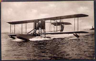 Postcard - Sopwith Batboat 1912 unused sepia card inscribed 'Hydroplane starting on a flight'