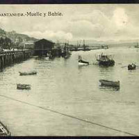 Postcard - Santander unused black & white card showing Sea Plane in harbour