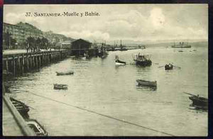 Postcard - Santander unused black & white card showing Sea Plane in harbour