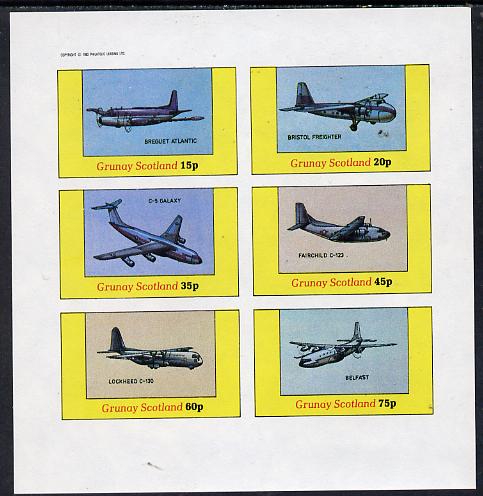 Grunay 1982 Aircraft #1 (Breguet Atlantic, Belfast, C-5 Galaxy etc) imperf set of 6 values (15p to 75p) unmounted mint