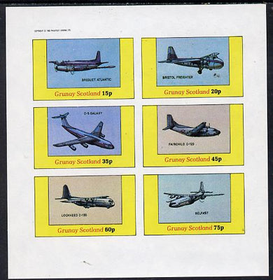 Grunay 1982 Aircraft #1 (Breguet Atlantic, Belfast, C-5 Galaxy etc) imperf set of 6 values (15p to 75p) unmounted mint