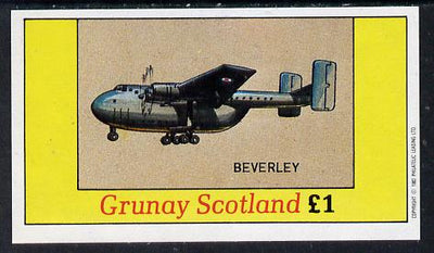 Grunay 1982 Aircraft #1 (Beverley) imperf souvenir sheet (£1 value) unmounted mint