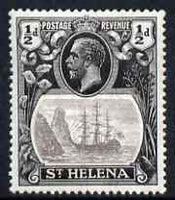 St Helena 1922-37 KG5 Badge Script 1/2d grey & black single with variety 'Cleft rock' (stamp 49) well centred and appears to be unmounted mint SG 97c