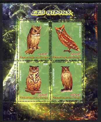 Congo 2009 Owls perf sheetlet containing 4 values unmounted mint