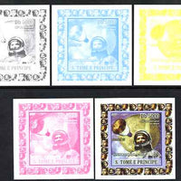 St Thomas & Prince Islands 2008 50th Anniversary of NASA individual deluxe sheet #4 (Scott) the set of 5 imperf progressive proofs comprising the 4 individual colours plus all 4-colour composite, unmounted mint