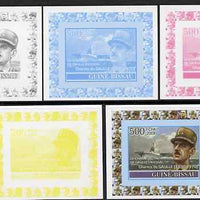 Guinea - Bissau 2008 Charles de Gaulle 500f individual deluxe sheet - the set of 5 imperf progressive proofs comprising the 4 individual colours plus all 4-colour composite, unmounted mint