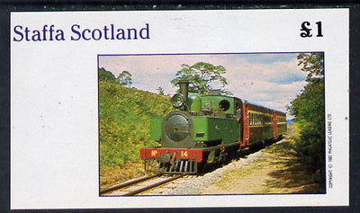 Staffa 1982 Narrow Gauge Steam Locos imperf souvenir sheet (£1 value) unmounted mint