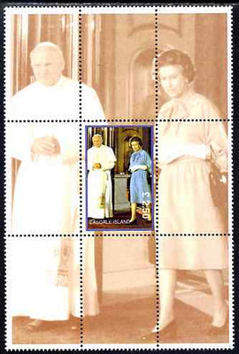 Easdale 1998 Queen Elizabeth with the Pope, £2.50 perf souvenir sheet (perforated as a block of 9 with one stamp & 8 labels) unmounted mint