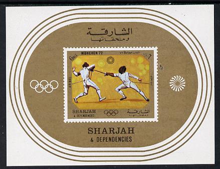 Sharjah 1972 Munich Olympics (Fencing) imperf m/sheet unmounted mint, Mi BL 108