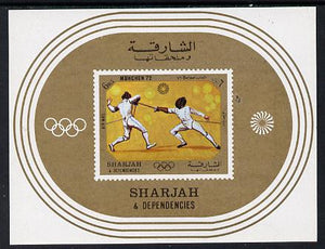 Sharjah 1972 Munich Olympics (Fencing) imperf m/sheet unmounted mint, Mi BL 108