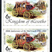 Lesotho 1984 Wells Fargo Coach 6s (from 'Ausipex' Stamp Exhibition set) imperf pair unmounted mint as SG 599