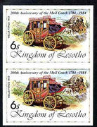 Lesotho 1984 Wells Fargo Coach 6s (from 'Ausipex' Stamp Exhibition set) imperf pair unmounted mint as SG 599