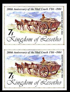 Lesotho 1984 Basuto Mail Cart 7s (from 'Ausipex' Stamp Exhibition set) imperf pair unmounted mint as SG 600