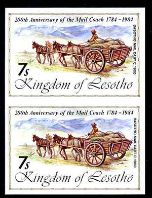 Lesotho 1984 Basuto Mail Cart 7s (from 'Ausipex' Stamp Exhibition set) imperf pair unmounted mint as SG 600
