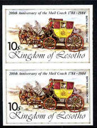 Lesotho 1984 Bath Mail Coach 10s (from 'Ausipex' Stamp Exhibition set) imperf pair unmounted mint as SG 601